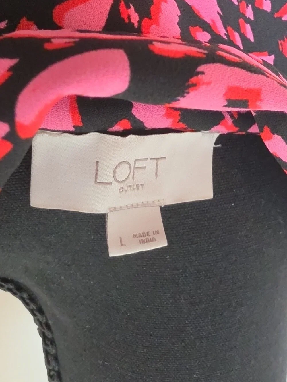 LOFT Black and Hot Pink Printed Midi Shirt Dress Skirt